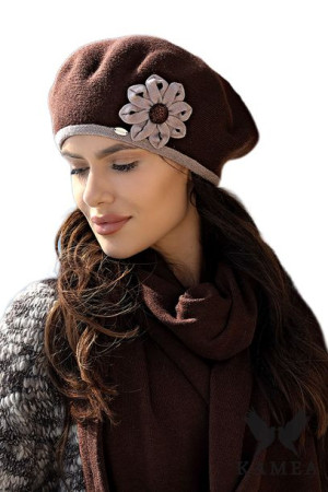 BERET DAMSKI - jakościowa przędza - kolor brązowy - DAHLIA