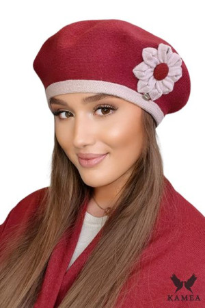 BERET DAMSKI - jakościowa przędza - kolor bordowy - DAHLIA