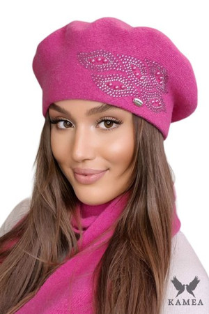 BERET DAMSKI - jakościowa przędza - kolor malinowy - HEIDI