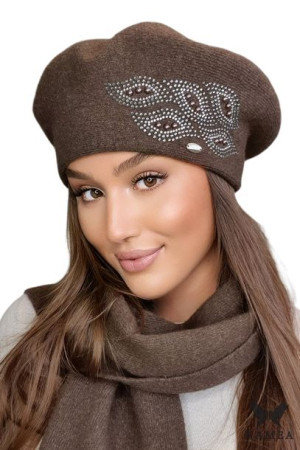 BERET DAMSKI - jakościowa przędza - kolor brązowy - HEIDI