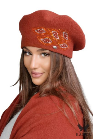 BERET DAMSKI - jakościowa przędza - kolor rudy - HEIDI