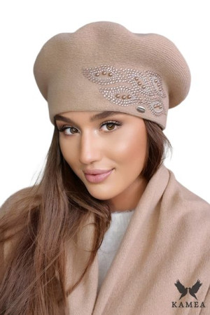BERET DAMSKI - jakościowa przędza - kolor camelowy - HEIDI