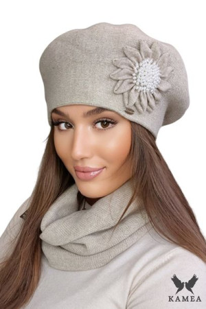 BERET DAMSKI - jakościowa przędza - kolor beżowy - JASMIN