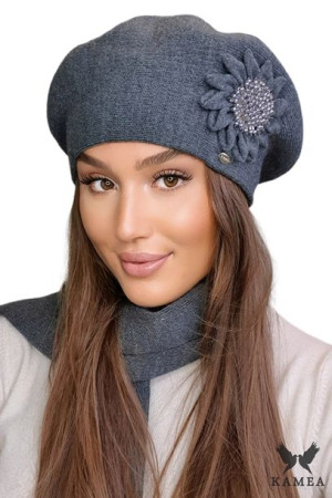 BERET DAMSKI - jakościowa przędza - kolor grafitowy - JASMIN