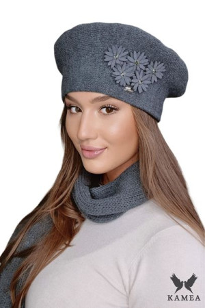 BERET DAMSKI - jakościowa przędza - w kolorze grafitowym - TALA