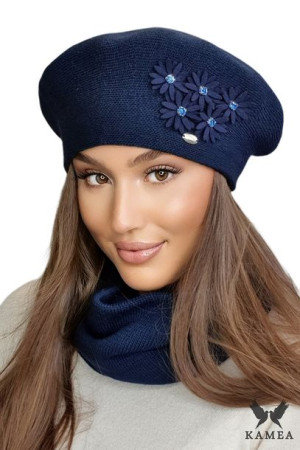 BERET DAMSKI - jakościowa przędza - w kolorze granatowym - TALA