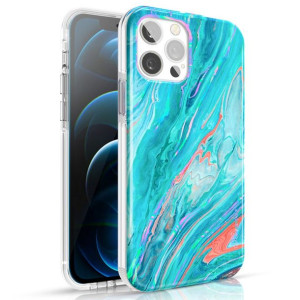 Etui Kingxbar Watercolour Apple iPhone 12 Pro Max różowo-zielony