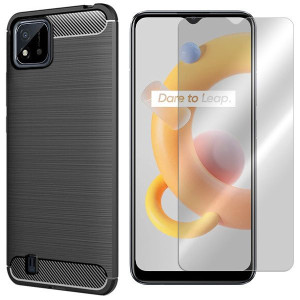 Etui Do Realme C11 2021 Pokrowiec Karbon + Szkło