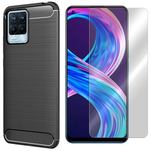Etui Do Realme 8 Pro Pokrowiec Case Karbon + Szkło