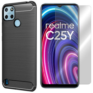 Etui Do Realme C25y Pokrowiec Case Karbon + Szkło