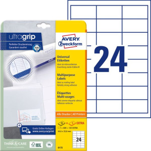 Trwałe etykiety uniwersalne Avery Zweckform, 64,6 x 33,8 mm, 30 ark./op.
