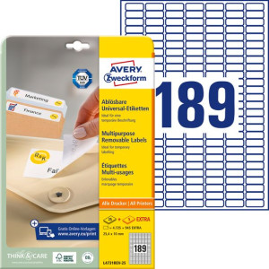 Etykiety Uniwersalne Avery Zweckform Usuwalne 25.4 X 10 Mm 189 Etykiet/a4