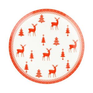 Talerz deserowy PRIMA DECO biało - czerwony 20 cm