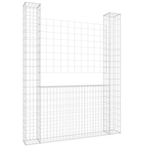 Ogrodzenie gabionowe z 2 słupkami, żelazo, 140x20x200 cm
