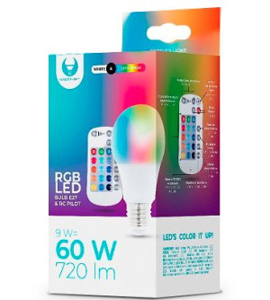 Żarówka LED E27 A60 RGB + Biały 9W z pilotem 720lm