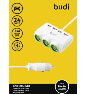Budi-Ładowarka samochodowa 4xUSB, 24W+3xrozdzielacz gniazda zapalniczki