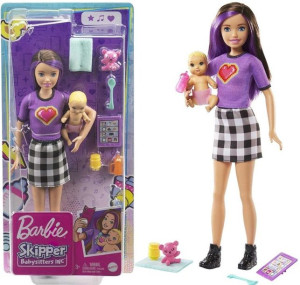 Mattel Lalka Barbie Skipper Brunetka + Bobas