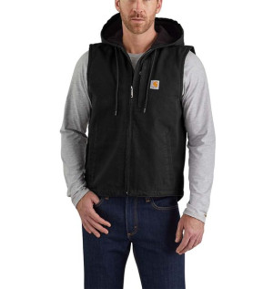Kamizelka z Kapturem Carhartt Washed Duck Fleece-Lined BLACK