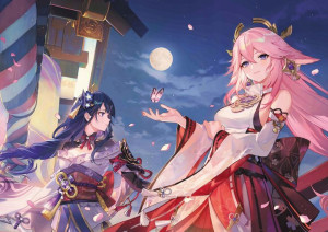 Plakat A3 Genshin Impact YaeMiko i Raiden Shogun
