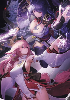 Plakat A3 Genshin Impact Yae Miko i Raiden Shogun