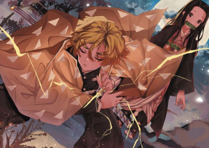 Plakat A3 Kimetsu no Yaiba Zenitsu i Nezuko PROMO