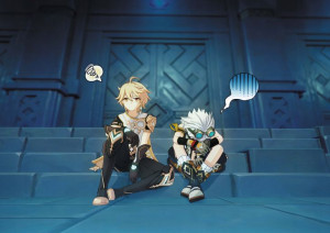 Plakat A3 Genshin Impact Aether i Bennet PROMOCJA