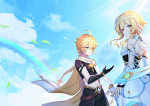Plakat A3 Genshin Impact Traveler Lumine i Aether