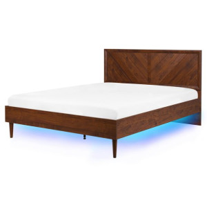 Łóżko LED 160 x 200 cm ciemne drewno MIALET