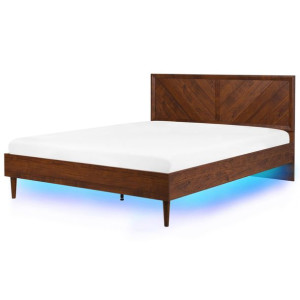 Łóżko LED 180 x 200 cm ciemne drewno MIALET
