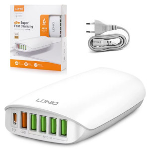 Szybka Ładowarka USB 65W stołowa PD QC3.0 Fast Charging 6-portowa