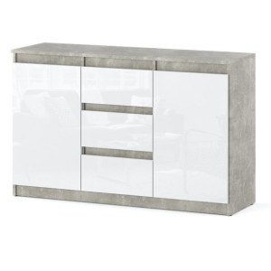 Nowoczesna Duża Komoda Pojemna Szafka 120cm Beton Atelier Biały Połysk
