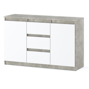 Nowoczesna Komoda Szafka 2drzwi/3szuflady 120cm Beton Atelier Biały Mat