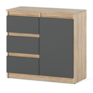 Mała Komoda Z 3 Szufladami Do Salonu 80cm Szafka Dąb Sonoma Szary Mat