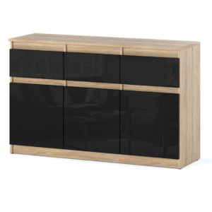 Komoda Z 3 Szufladami Oleksa Szafka 120cm Dąb Sonoma Czarny Połysk