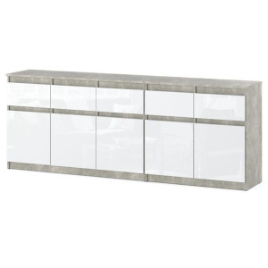 Nowoczesna Komoda Beton Atelier Biały Połysk Szafka 200cm Pojemna