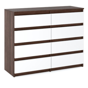 Skandynawska Komoda Dąb Wenge Biała Mat 120cm 8 Szuflad Szafka