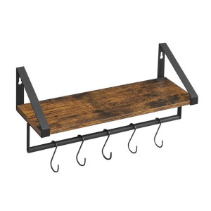 Wieszak Ścienny Wiszący Z Półką 40x15x18 Cm Ciemny Brąz Czarny Mat