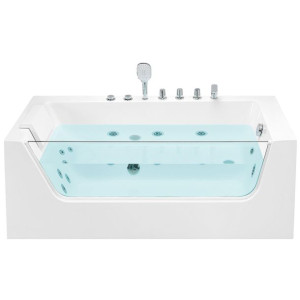 Wanna narożna lewa z hydromasażem 170 x 80 cm biała PUQUIO