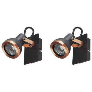 Zestaw 2 lamp ściennych metalowych czarny z miedzianym BARO