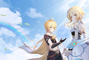 Mata na biurko Genshin Impact Aether i Lumine