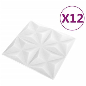 Panele ścienne 3D, 12 szt., 50x50 cm, biały origami, 3 m²
