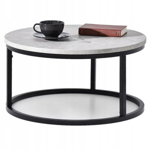 Okrągła Ława Do Salonu Kodia S Marmur Szary Czarna Podstawa