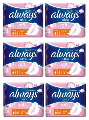 Podpaski higieniczne Always Sensitive Ultra Normal Plus (10 sztuk) x 6