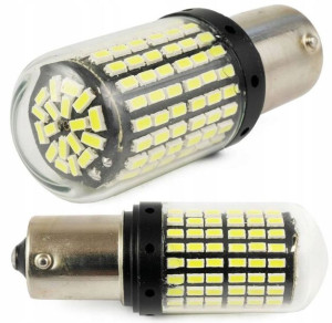 Żarówka LED P21W 12V 16xSMD + soczewka Zimna Biel