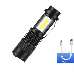 Latarka Led Cob Aluminium Zoom Ładowanie Usb Mocna