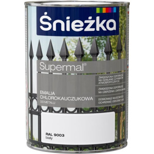ŚNIEŻKA SUPERMAL emalia chlorokauczukowa do metalu 0,9l BIAŁA (9208)