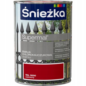 ŚNIEŻKA SUPERMAL emalia chlorokauczukowa do metalu 0,9l CZERWONA (9210)