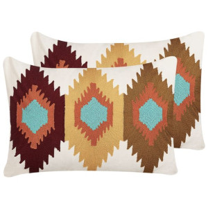 2 bawełniane poduszki dekoracyjne geometryczny wzór 40 x 60 cm wielokolorow
