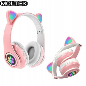 Słuchawki Dla Dzieci Kocie Uszy Led Bluetooth 5.0