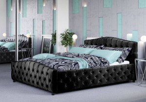 Łóżko welurowe czarne 140x200 SF892B